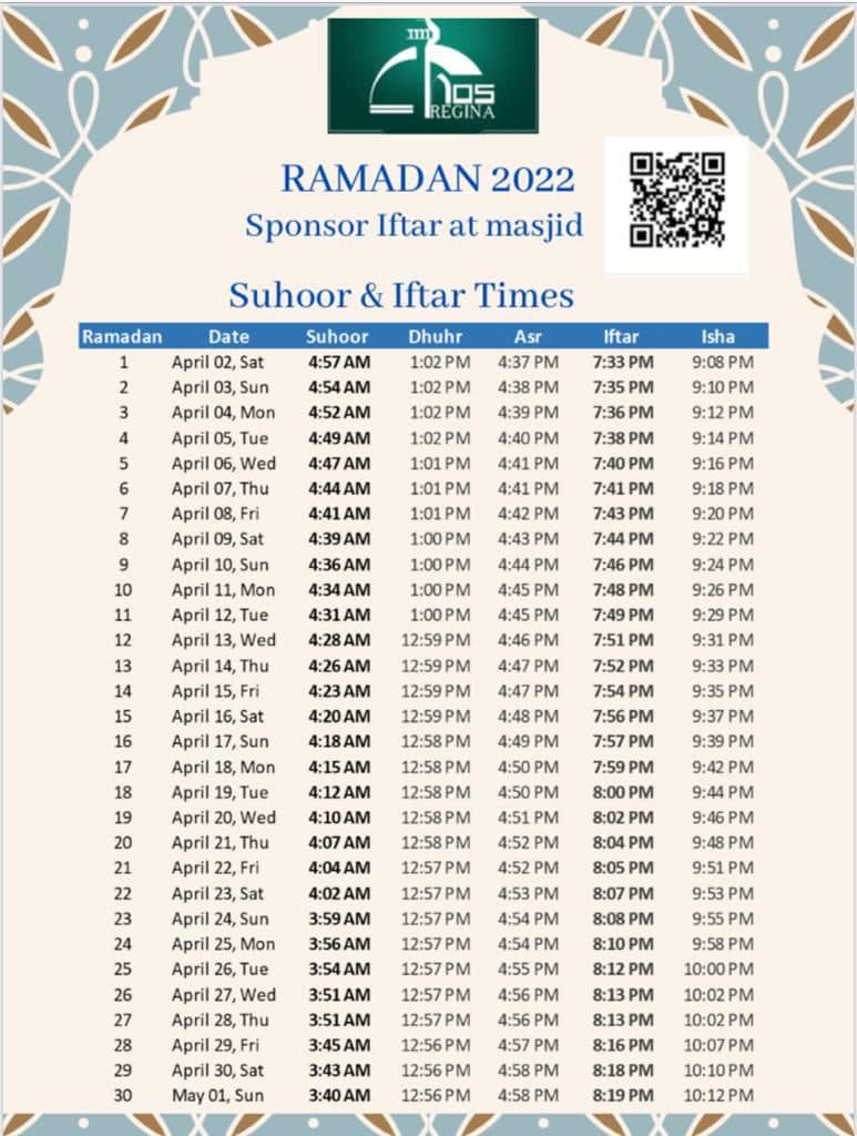 Ramadan Begins Saturday April 2022 Insha'Allah Regina